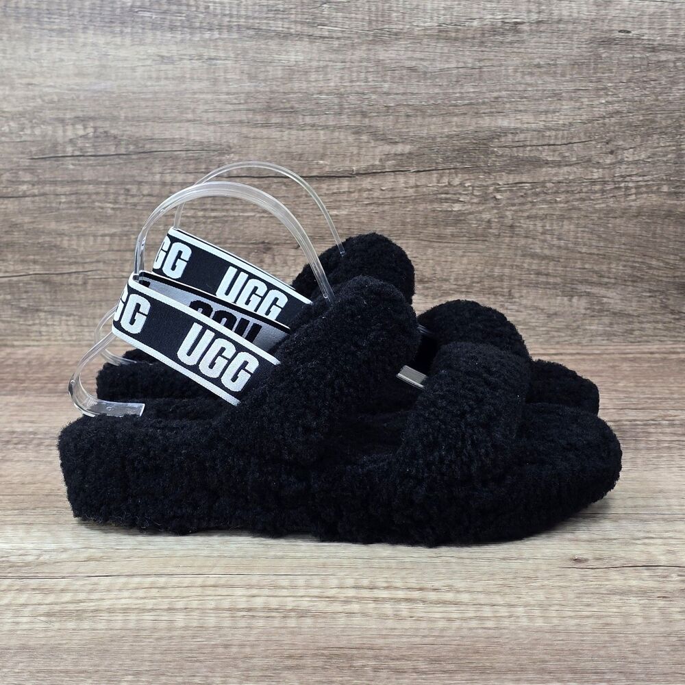 UGG Oh Yeah Slide Women's Size 9 Black Shearling Slippers 1107953